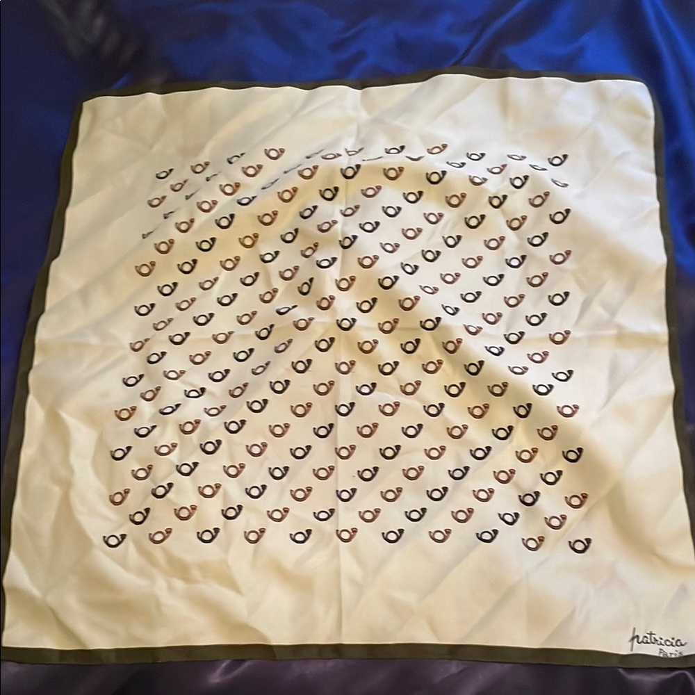 Vintage Patricia Paris Cream and Brown Patterned Scarf 20.5” x 20.5”